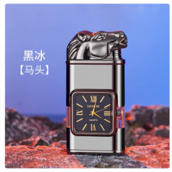 多功能带真表盘可视气仓浮雕立体图案双火直冲明火充气打火机